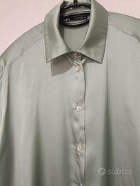 camicia donna in raso verde salvia 