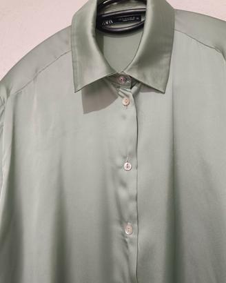 camicia donna in raso verde salvia 