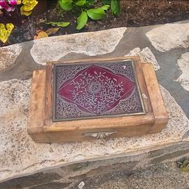 Portasigarette Vintage Art Déco in Legno