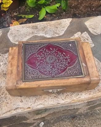 Portasigarette Vintage Art Déco in Legno