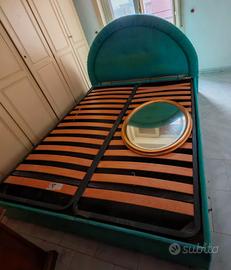 Letto Matrimoniale Contenitore in Velluto Verde Ti