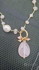 collana lunga in quarzo rosa 