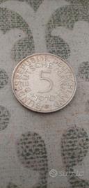 moneta 5 marchi Germania 1970 argento vintage 