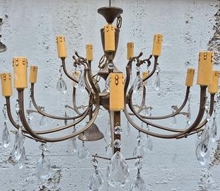 Lampadario neoclassico ottone e cristalli