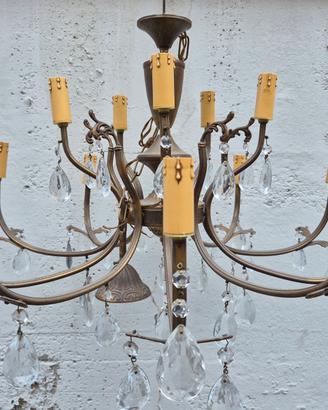 Lampadario neoclassico ottone e cristalli
