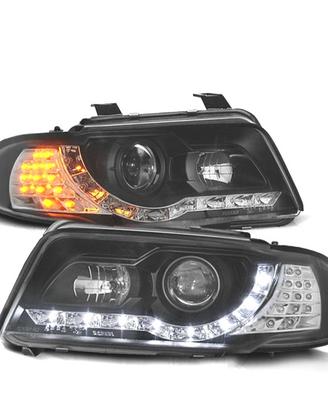 FARI AUDI A4 B5 99-01 LUCE DIURNA A LED FONDO NERO