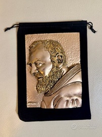 Placca Padre Pio Mastro de Paja Argento 925 Vintag