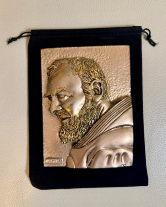 Placca Padre Pio Mastro de Paja Argento 925 Vintag