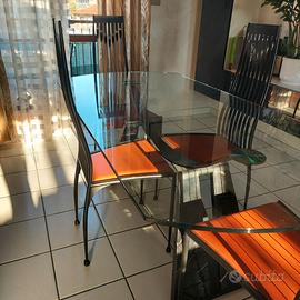 Tavolo in cristallo con 4 sedie Bontempi originali