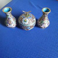 3 vasetti Cinesi tecnica smalto Cloisonnè 