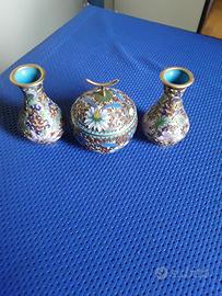 3 vasetti Cinesi tecnica smalto Cloisonnè 