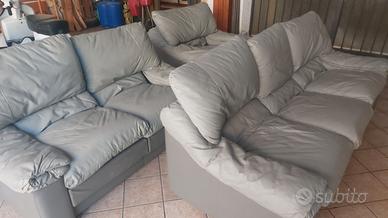 Set Divani moderni in vera pelle grigia 3+2+1