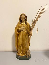 Statua di Santa Agnese in legno dorata fine  ‘800
