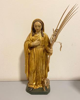 Statua di Santa Agnese in legno dorata fine  ‘800