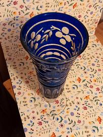 vaso blu cobalto/trasparente  con disegni floreali