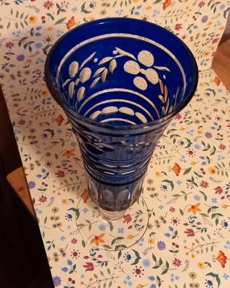 vaso blu cobalto/trasparente  con disegni floreali