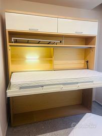 Letto singolo a scomparsa con cassetti e materasso