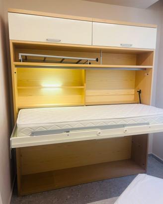 Letto singolo a scomparsa con cassetti e materasso