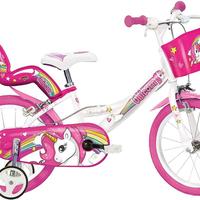 Dino Bikes Unicorno 16" Bicicletta, Bambina, Bianc