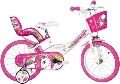 Dino Bikes Unicorno 16" Bicicletta, Bambina, Bianc