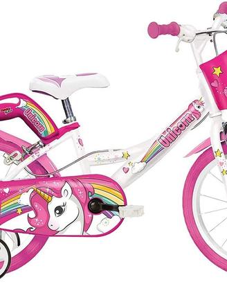 Dino Bikes Unicorno 16" Bicicletta, Bambina, Bianc
