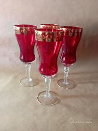 4 FLAUTI in vetro di MURANO ROSSO RUBINO+ORO