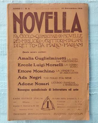 RARA Rivista NOVELLA A.1° N.8 (1919) Ada Negri
