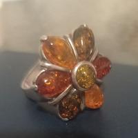 Anello argento ambra vintage donna 