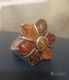 Anello argento ambra vintage donna 