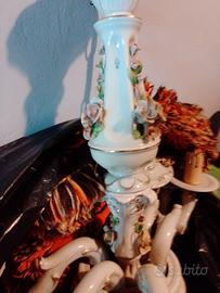 Lampadario vintage in porcellana di Capodimonte 