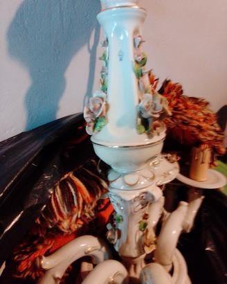 Lampadario vintage in porcellana di Capodimonte 