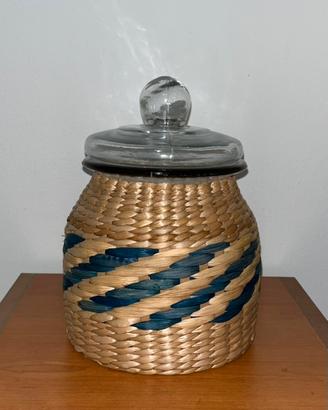 Porta biscotti in vetro e vimini