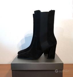 Stivaletti con tacco, scamosciato, nero, H&M, n.42