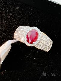 Anello oro bianco diamanti e rubino