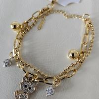 Bracciale dorato con charm Gatto e strass