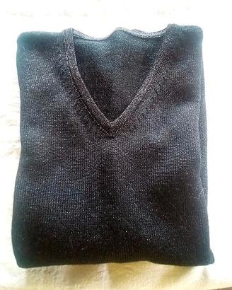 Maglione in cotone nero e fili argento