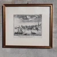 incisione  antica "veduta di cadice"