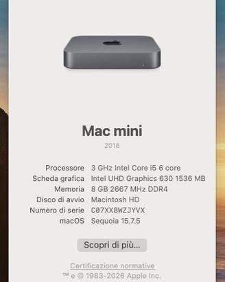apple Mac Mini 3ghz Core I5 6 core SSD256 2018