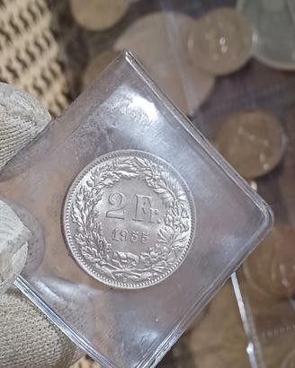 2 franchi argento fdc della svizzera 1955