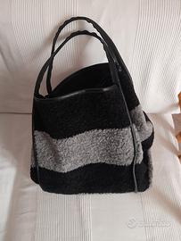 borsa bouclé nera e grigia