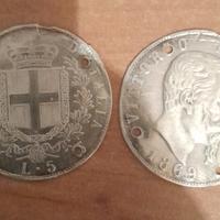 5 lire argento Regno d'Italia 1869 unica al mondo 