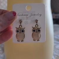 Orecchini gufi beige e oro