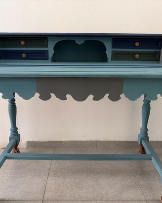 Scrivania vintage shabby chic azzurra in legno