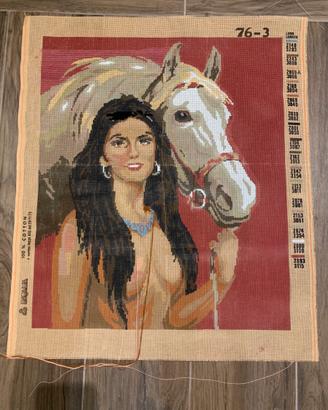 RAGAZZA CON CAVALLO - Tela da ricamare