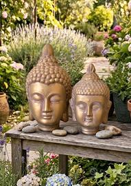 2 Teste Buddha Oro/Anticato (Altezza: 25 e 20 cm)