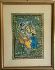 Quadro etnico vintage Stampa indiana Radha-Krishna