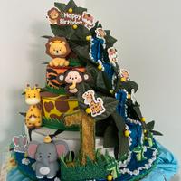 Torta finta tema giungla ,compleanno un anno