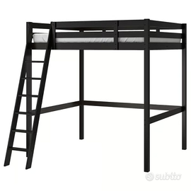 Letto Soppalco Ikea Stora Nero con Materasso Nuovo
