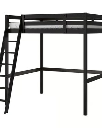 Letto Soppalco Ikea Stora Nero con Materasso Nuovo