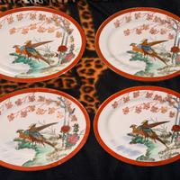 Set 4 Piatti  in Porcellana Cinese Fagiani e Oro